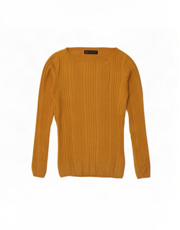 Marks & Spencer Womens Boat Neck Jumper Sweater UK 12 Medium Yellow Viscose