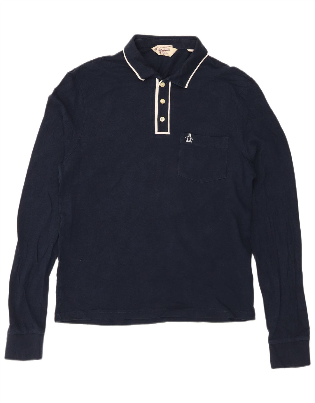 PENGUIN Polo da uomo Heritage a maniche lunghe slim fit blu navy medio