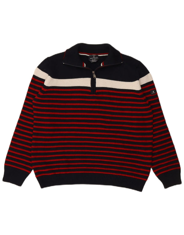 NAVIGARE Womens Zip Neck Jumper Sweater UK 20 2XL Navy Blue Striped