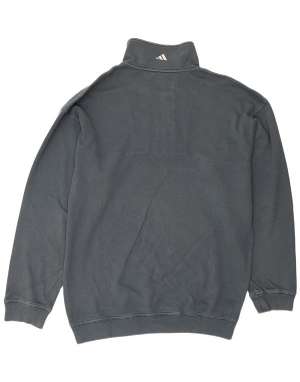 Felpa Adidas da uomo con collo con zip, maglione, UK 38/40, cotone blu navy medio