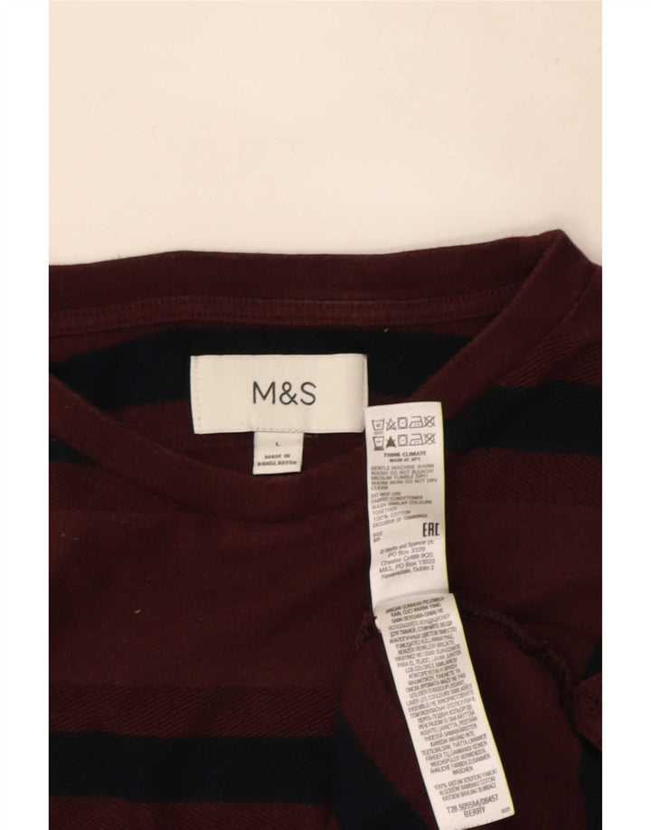 Marks & Spencer Top da uomo a maniche lunghe in cotone a righe bordeaux grandi