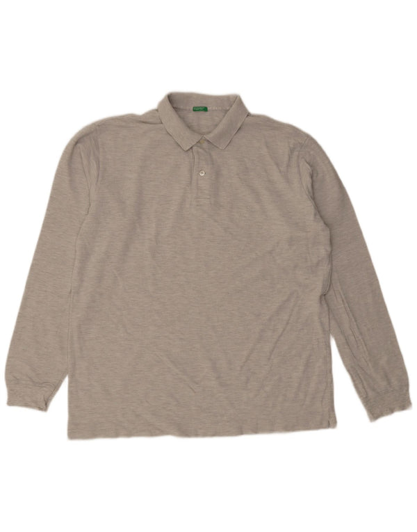 Polo da uomo a maniche lunghe Benetton XL in cotone grigio