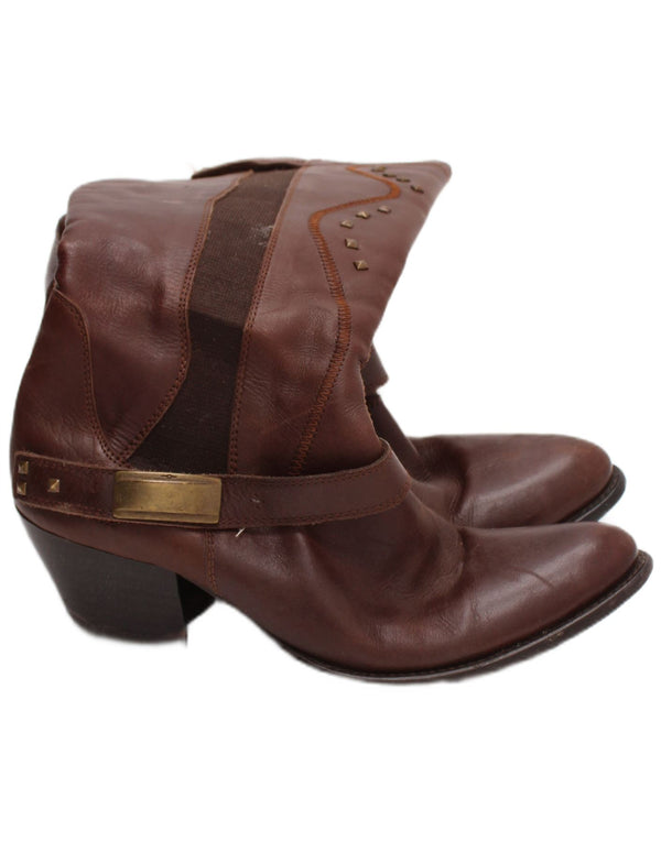 Stivali da cowboy in pelle vintage da donna taglia UK 6 marroni western