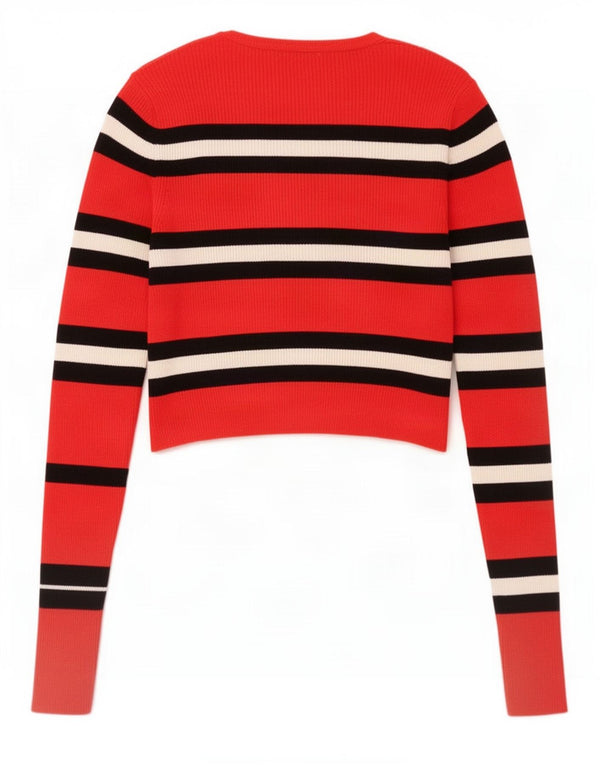 Top corto da donna Zara a maniche lunghe UK 12 Viscosa a righe rosse medie