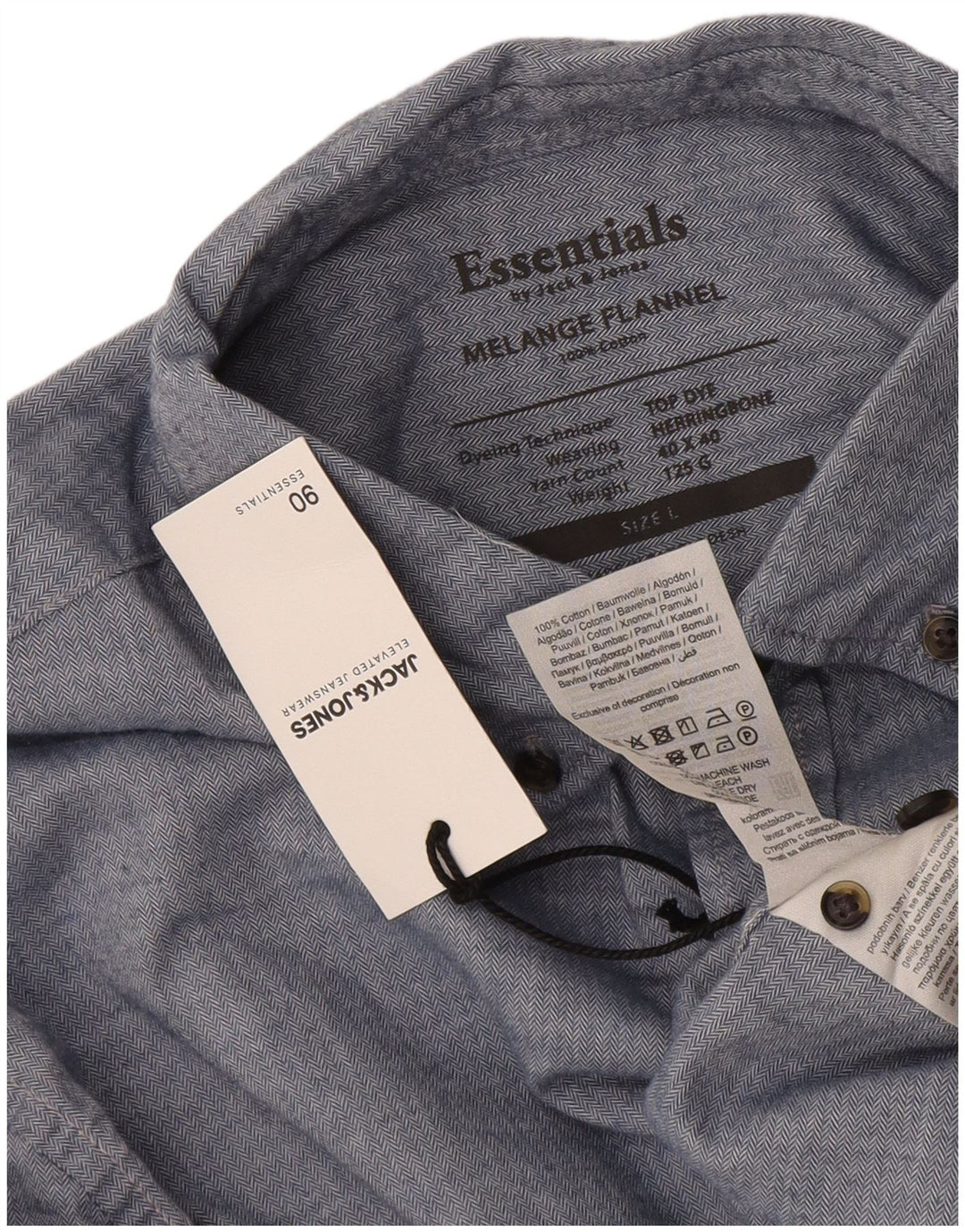 Jack & Jones Camicia da uomo in flanella di cotone a spina di pesce blu grande