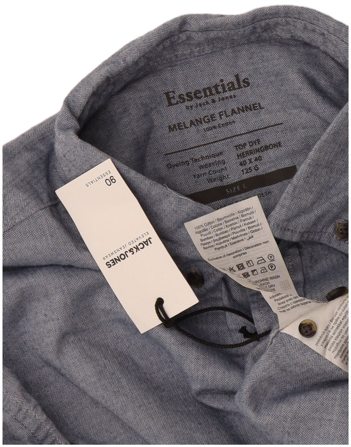Jack & Jones Camicia da uomo in flanella di cotone a spina di pesce blu grande