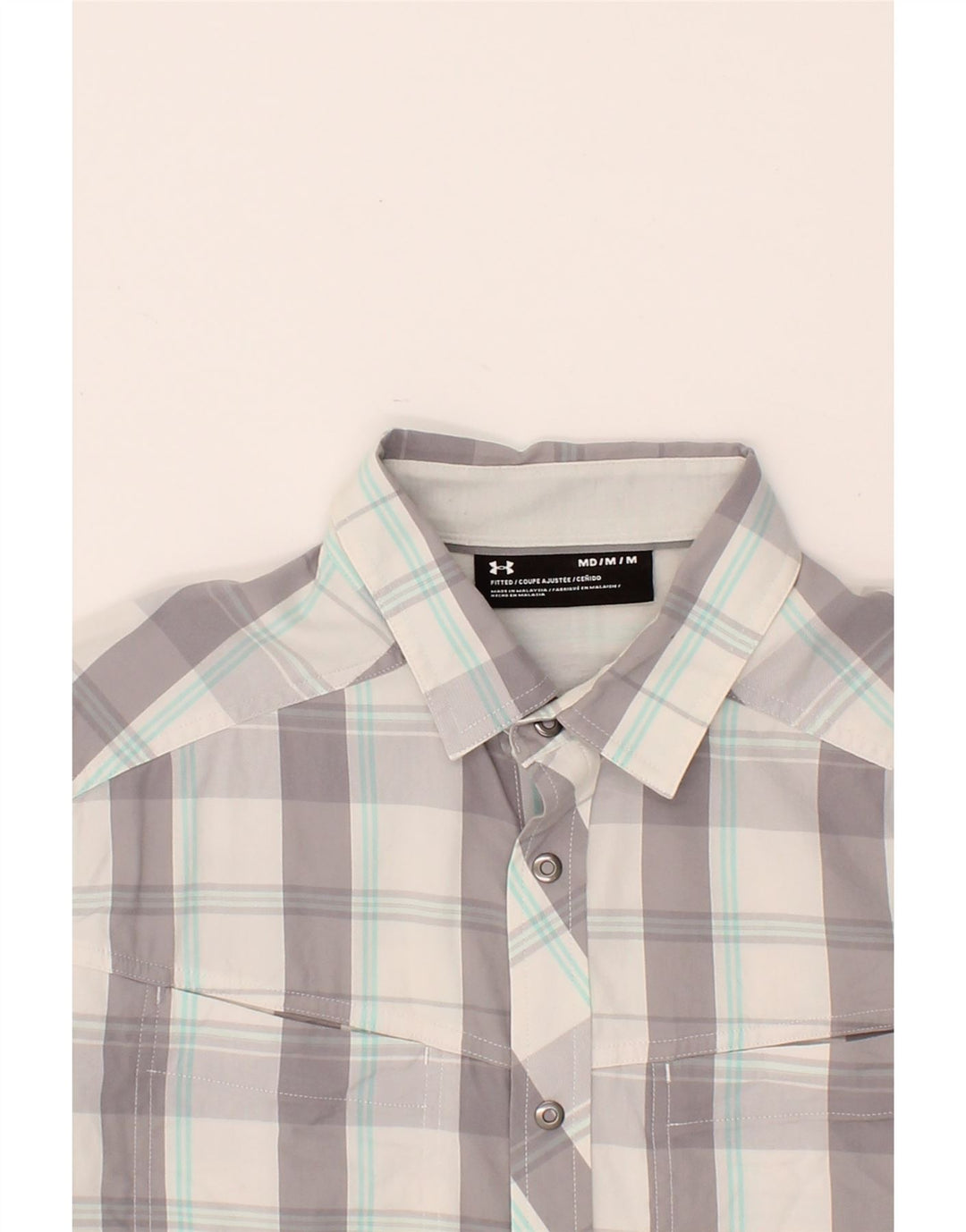 UNDER ARMOUR Mens Short Sleeve Shirt Medium Grey Check Cotton Vintage Under Armour and Second-Hand Under Armour from Messina Hembry 
