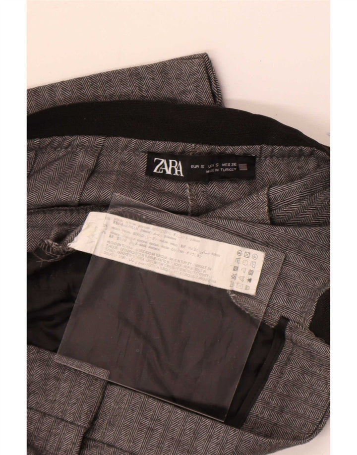 Pantaloni da abito dritti da donna Zara piccoli W26 L26 poliestere a spina di pesce grigio