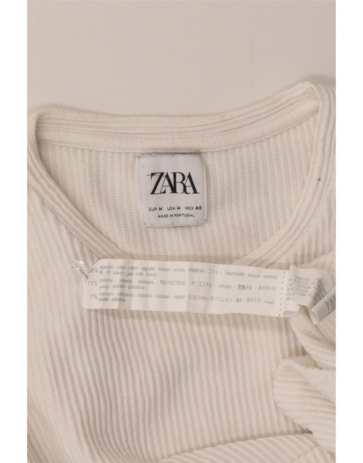 Top Zara da uomo a maniche lunghe in cotone bianco medio
