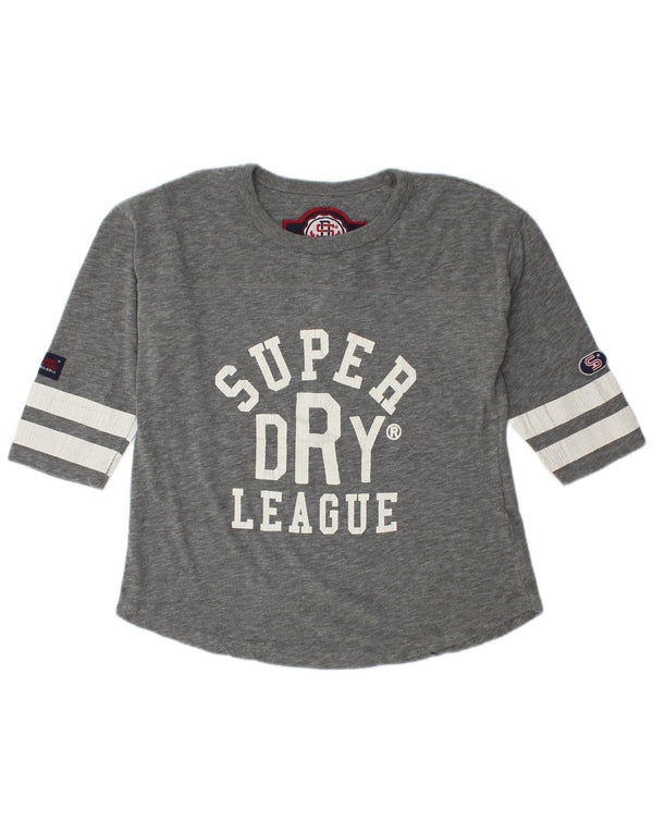 Top grafico da donna Superdry manica 3/4 UK 14 cotone grigio medio