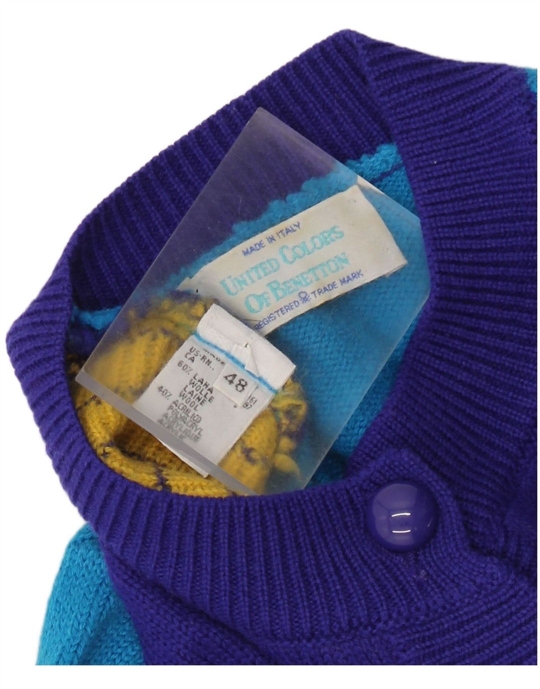 Maglione cardigan corto invernale da donna Benetton IT 48 XL Lana color block blu