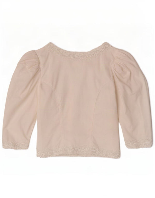 Camicetta vintage da donna con maniche a 3/4 corta UK 12 floreale bianco medio