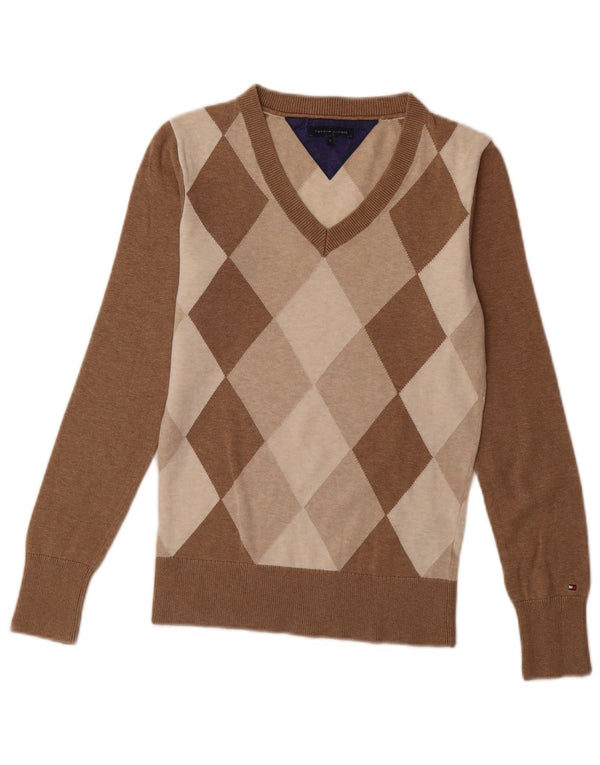 TOMMY HILFIGER Maglione da donna con scollo a V UK 10 piccolo marrone