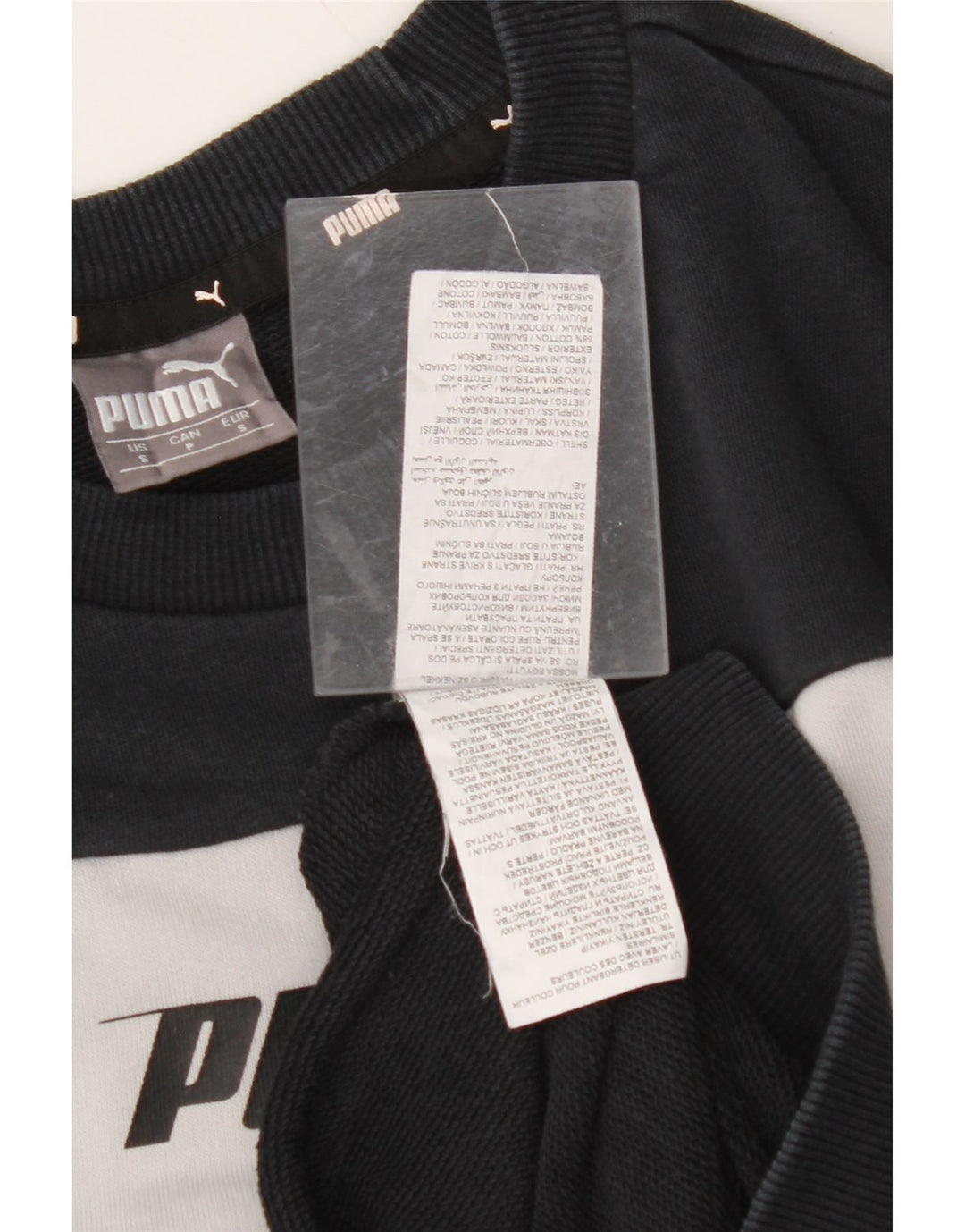 PUMA Mens Graphic Sweatshirt Jumper Small Black Colourblock Cotton