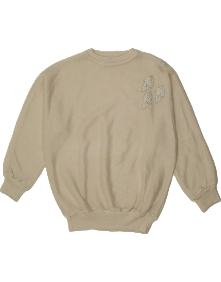 VINTAGE Womens Oversized Boat Neck Jumper Sweater UK 14 Medium Off White Vintage Vintage and Second-Hand Vintage from Messina Hembry 
