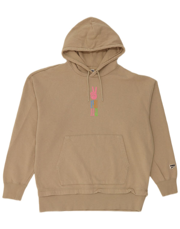 Felpa con cappuccio oversize grafica da donna Puma UK 16 Large Beige Cotton