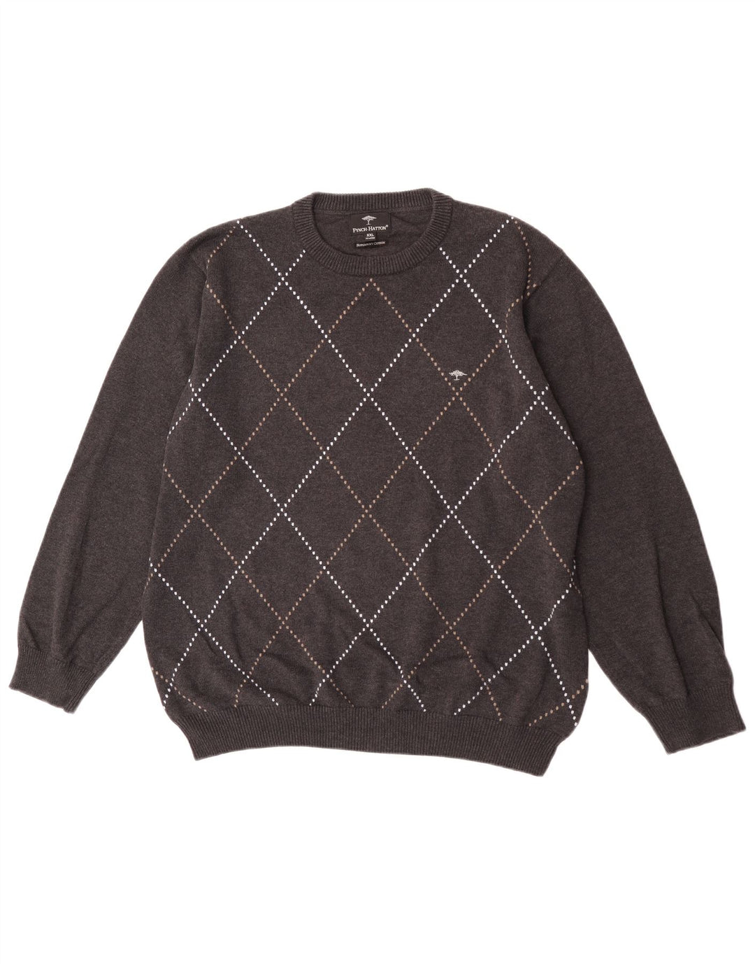 Maglione maglione girocollo da uomo Fynch Hatton 2XL grigio a rombi/cotone diamante