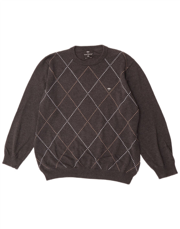 Maglione maglione girocollo da uomo Fynch Hatton 2XL grigio a rombi/cotone diamante