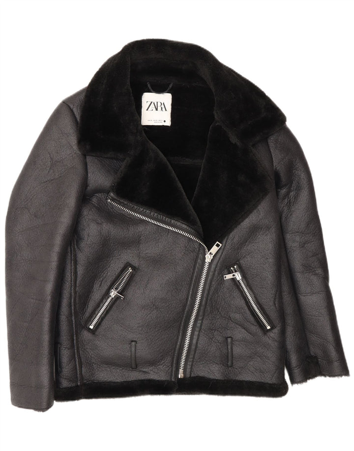 Giacca da motociclista Sherpa oversize da donna Zara, vestibilità ampia, UK 6 XS, poliestere nero