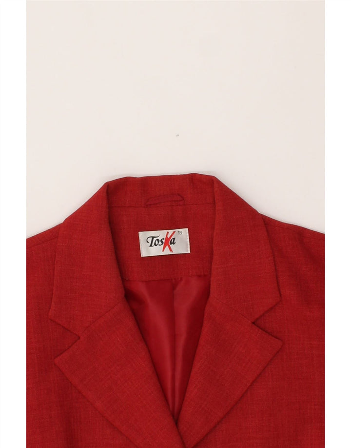 VINTAGE Womens 3 Button Blazer Jacket UK 18 XL Red Polyester Vintage Vintage and Second-Hand Vintage from Messina Hembry 