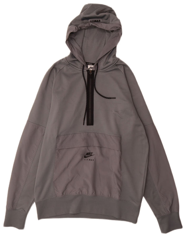 Nike Uomo Air Max Zip Neck Felpa con cappuccio Maglione Grigio medio Poliestere Sportivo