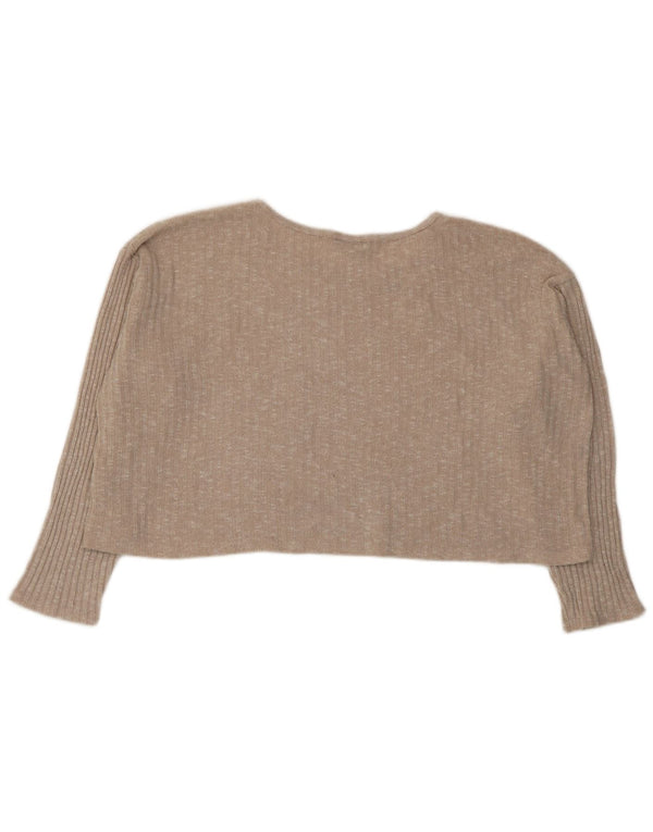 Topshop Donna Crop Top oversize manica lunga UK 12 Beige medio screziato