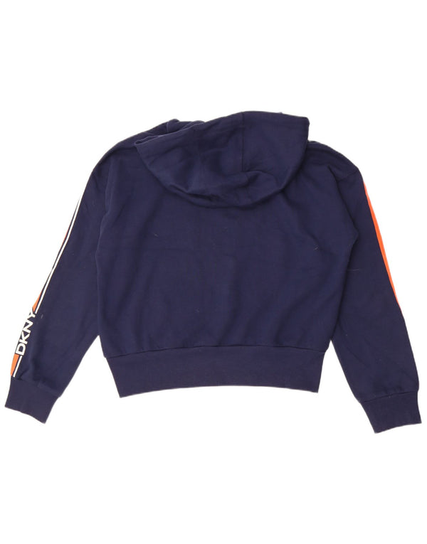 Maglione con cappuccio grafico corto da donna Dkny UK 14 blocco colore blu navy medio