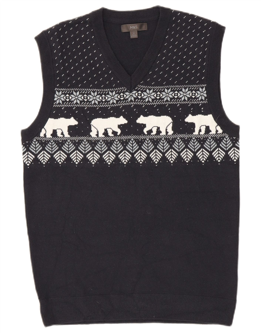 Canotta da uomo Marks & Spencer piccola blu navy acrilico Fair Isle