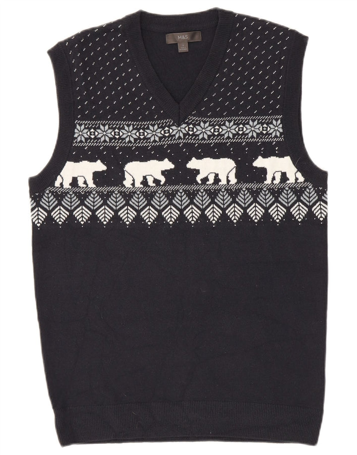Canotta da uomo Marks & Spencer piccola blu navy acrilico Fair Isle