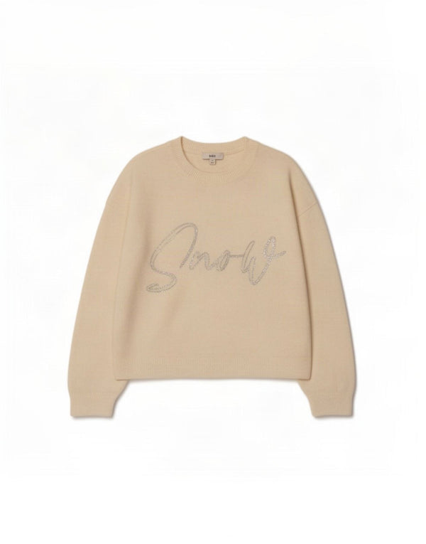 Marks & Spencer Maglione girocollo con grafica da donna UK 14 Medio Off Wh