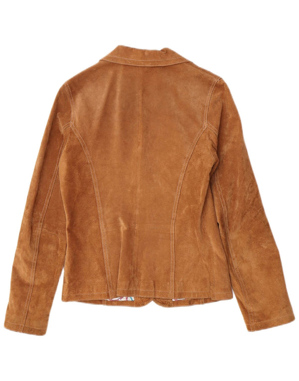 Giacca blazer in pelle scamosciata da donna a 2 bottoni Gipsy UK 10 piccola in pelle marrone