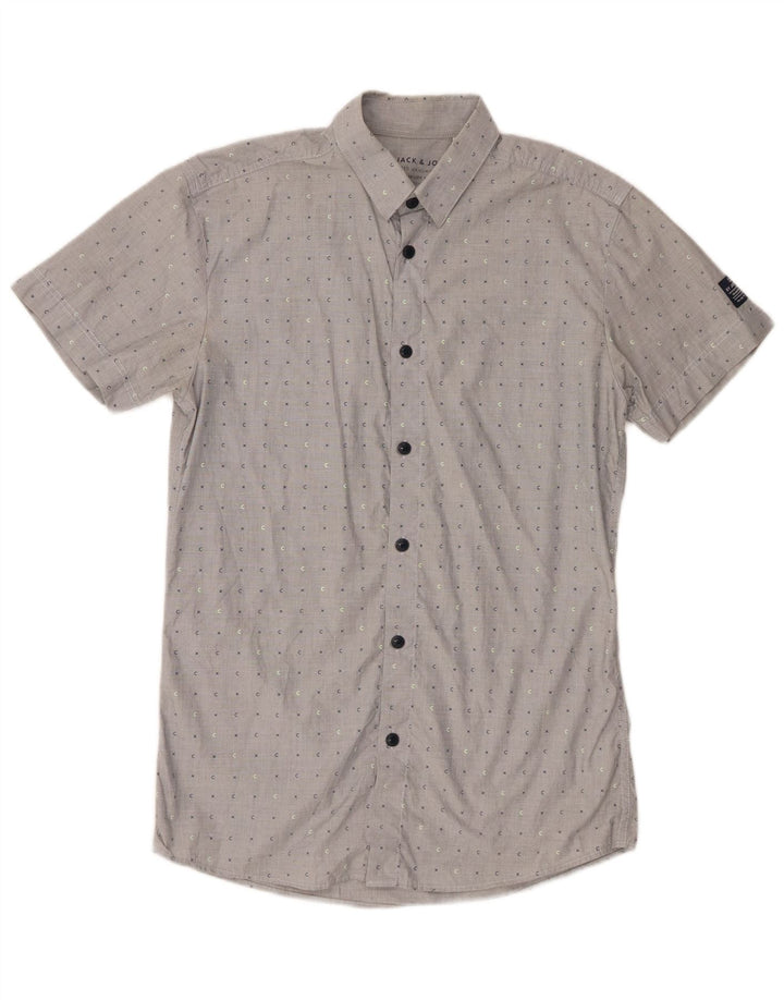 Camicia a maniche corte da uomo Jack & Jones in cotone maculato grigio medio