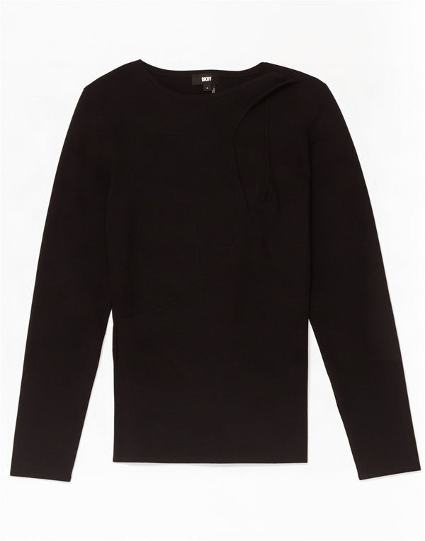 Maglione maglione con scollo a barca da donna Dkny UK 12 cotone nero medio