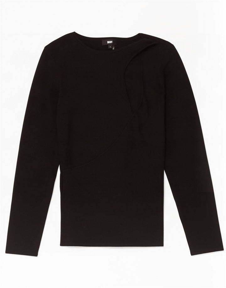 Maglione maglione con scollo a barca da donna Dkny UK 12 cotone nero medio