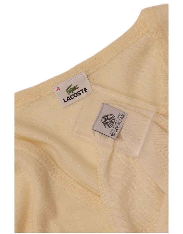 Maglione da donna con scollo a V Lacoste taglia 38 medio in lana bianco sporco