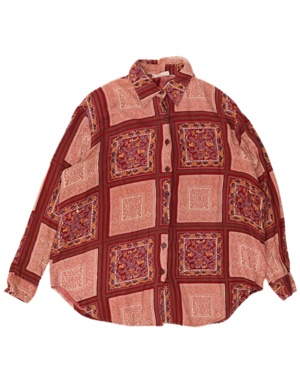 Camicia vintage da donna taglia 50 3XL viscosa patchwork bordeaux