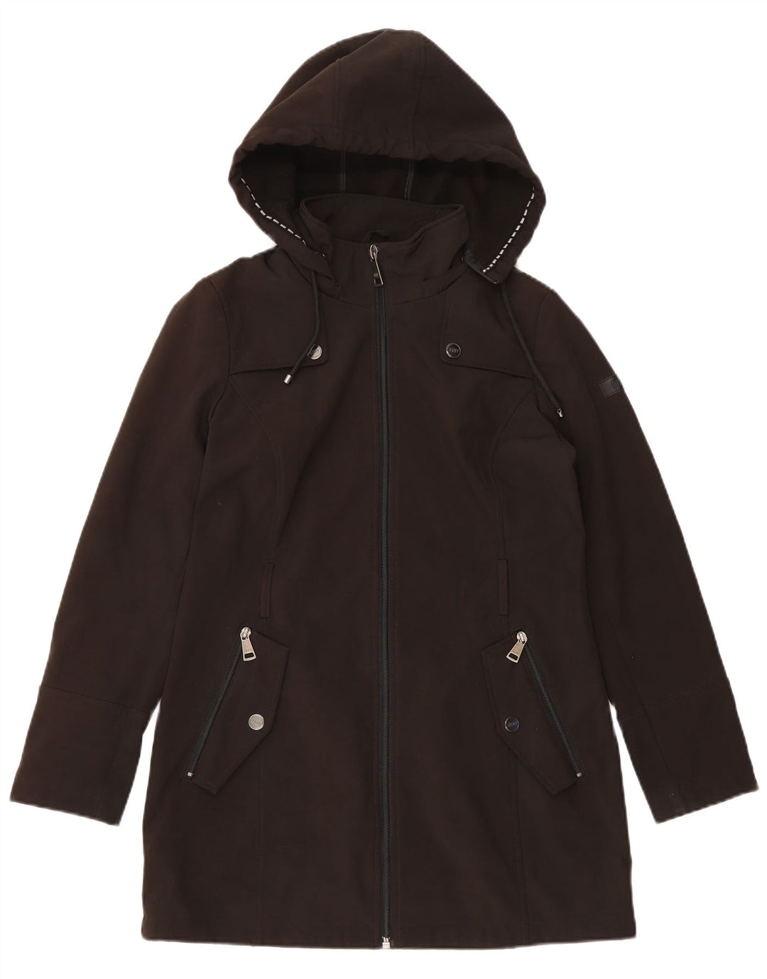 Trench con cappuccio da donna Dkny UK 10 piccolo poliestere nero