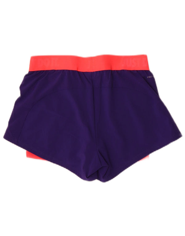 Pantaloncini sportivi Nike Dri Fit da donna UK 10 Small Purple Colourblock