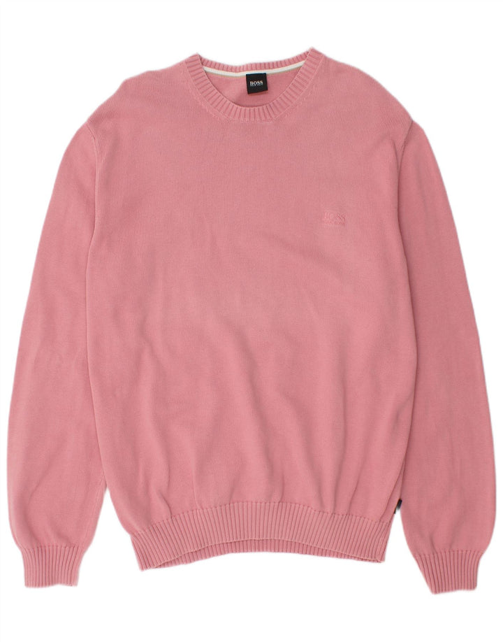Maglione maglione girocollo da uomo HUGO BOSS grande in cotone rosa