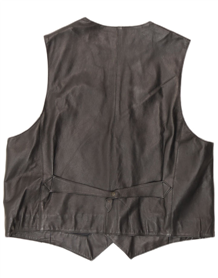 Gilet in pelle vintage da uomo grande nero