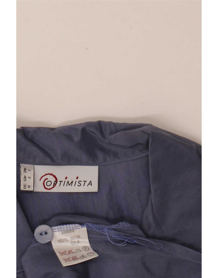 Camicetta camicia a maniche corte da donna vintage IT 42 seta blu navy media