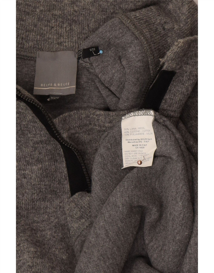BELFE & BELFE Maglione da uomo con zip e collo grande in lana grigia