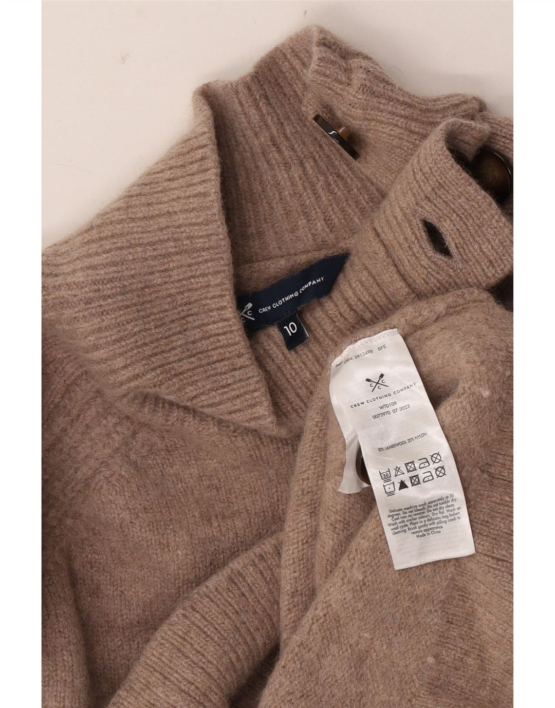 Crew Clothing Maglione da donna con collo a bottoni UK 10 Piccolo lana d'agnello beige