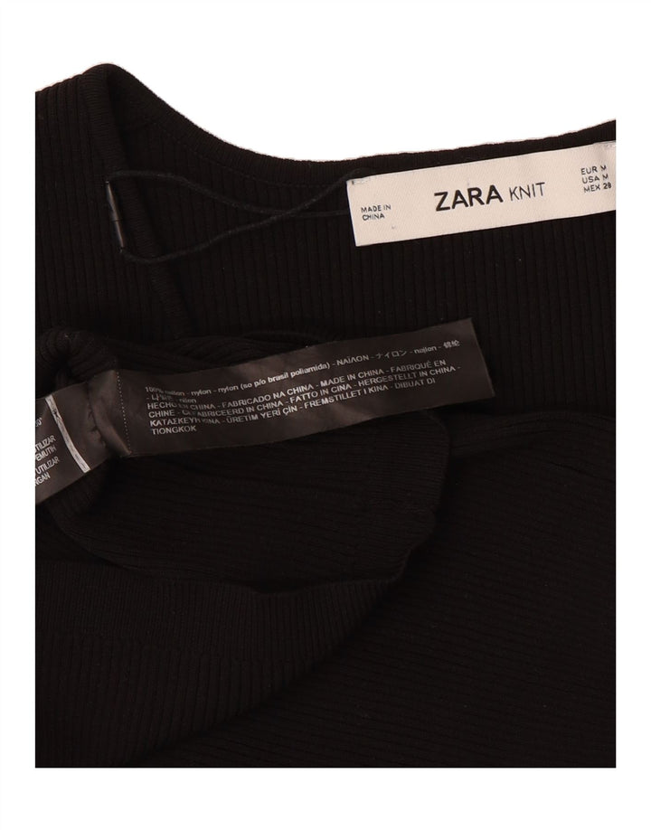ZARA Womens V-Neck Jumper Sweater UK 12 Medium Black Nylon Vintage Zara and Second-Hand Zara from Messina Hembry 