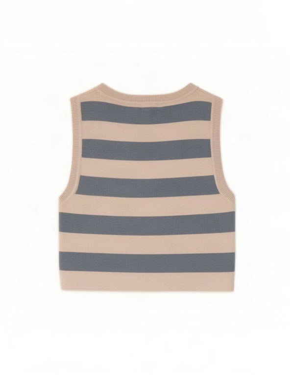 Canotta corta da donna Zara UK 12 a righe beige medio