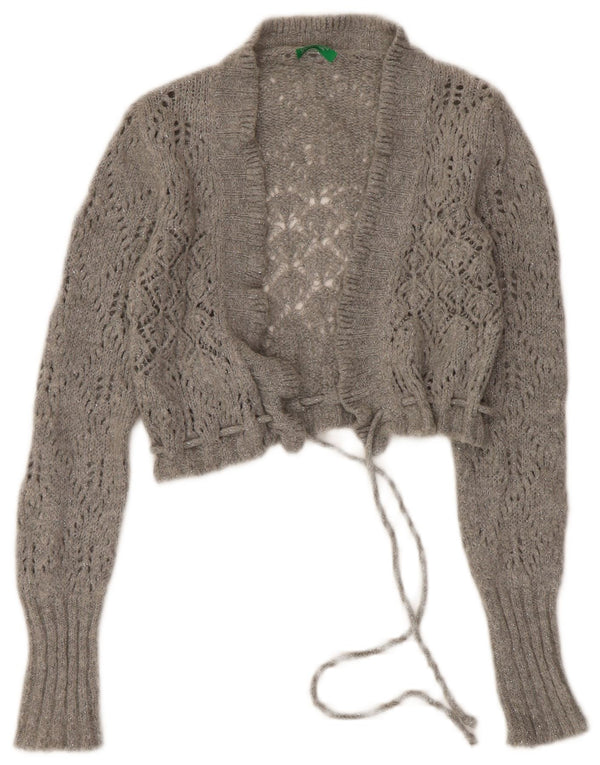 Maglione cardigan Bolero da donna Benetton UK 10 Piccolo acrilico screziato grigio
