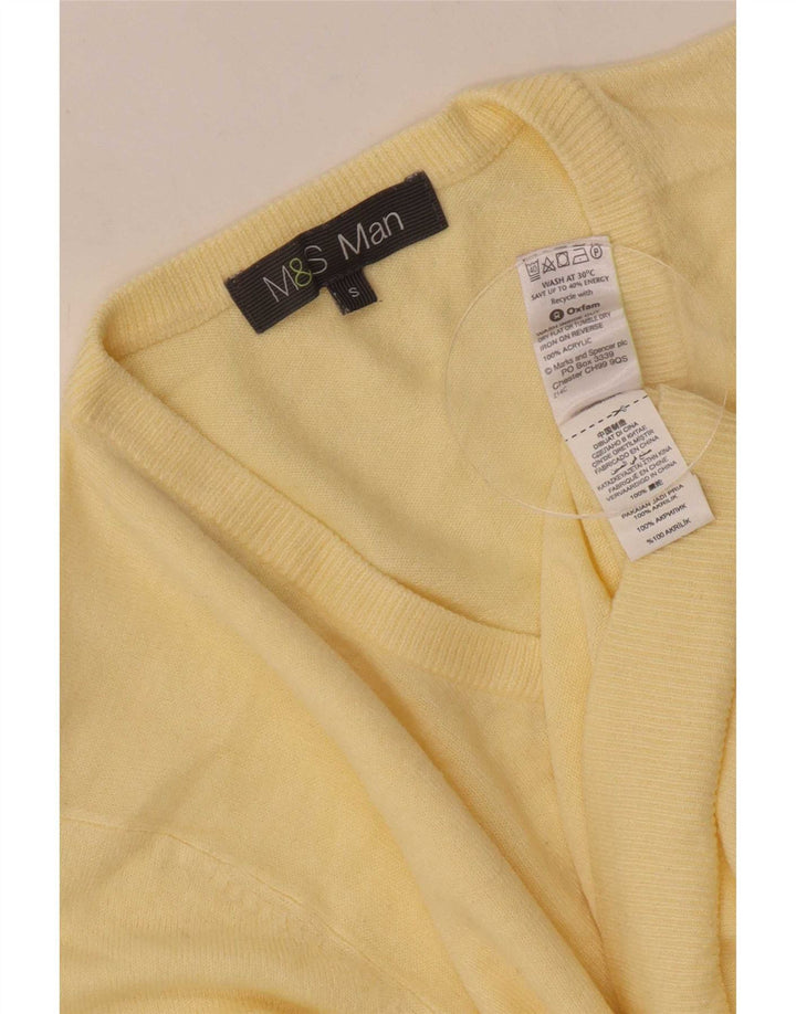 Maglione da uomo con scollo a V Marks & Spencer piccolo acrilico giallo
