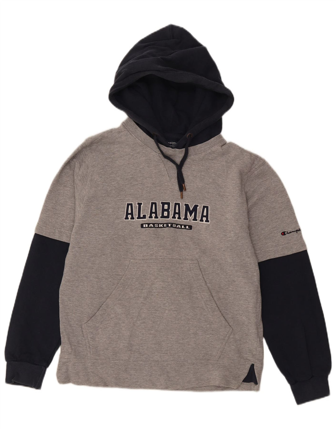 Felpa con cappuccio grafica Champion Alabama da uomo, piccola, in cotone color block grigio