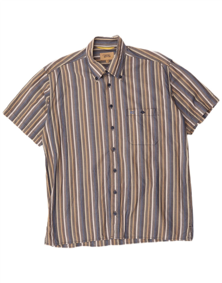 Camicia a maniche corte da uomo Camel Active in cotone a righe grigio medio