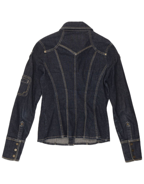 Camicia di jeans militare da donna KAREN MILLEN UK 10 piccola in cotone blu